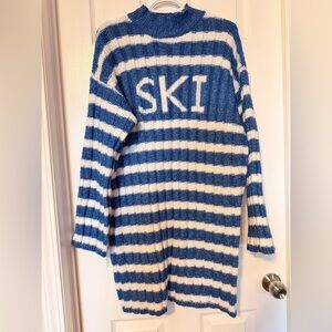 Blue and White Striped Knit Sweater Dress